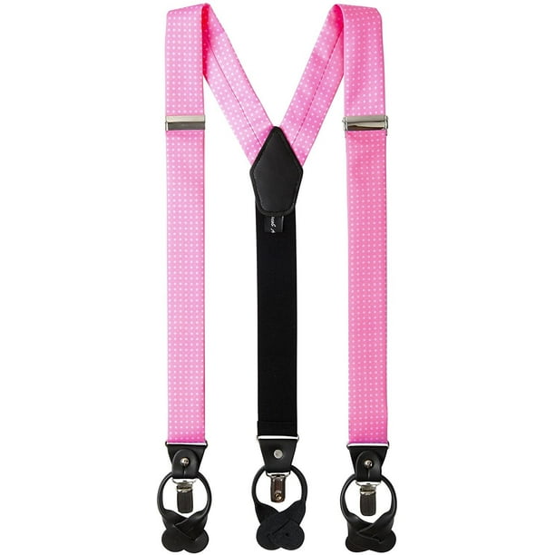 Jacob Alexander Mens Polka Dot Y-Back Suspenders Braces Convertible Leather Ends and Clips Red